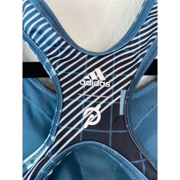 Peloton Adidas women's small NWT racer back teal blue sports bra medium support - Picture 3 of 5